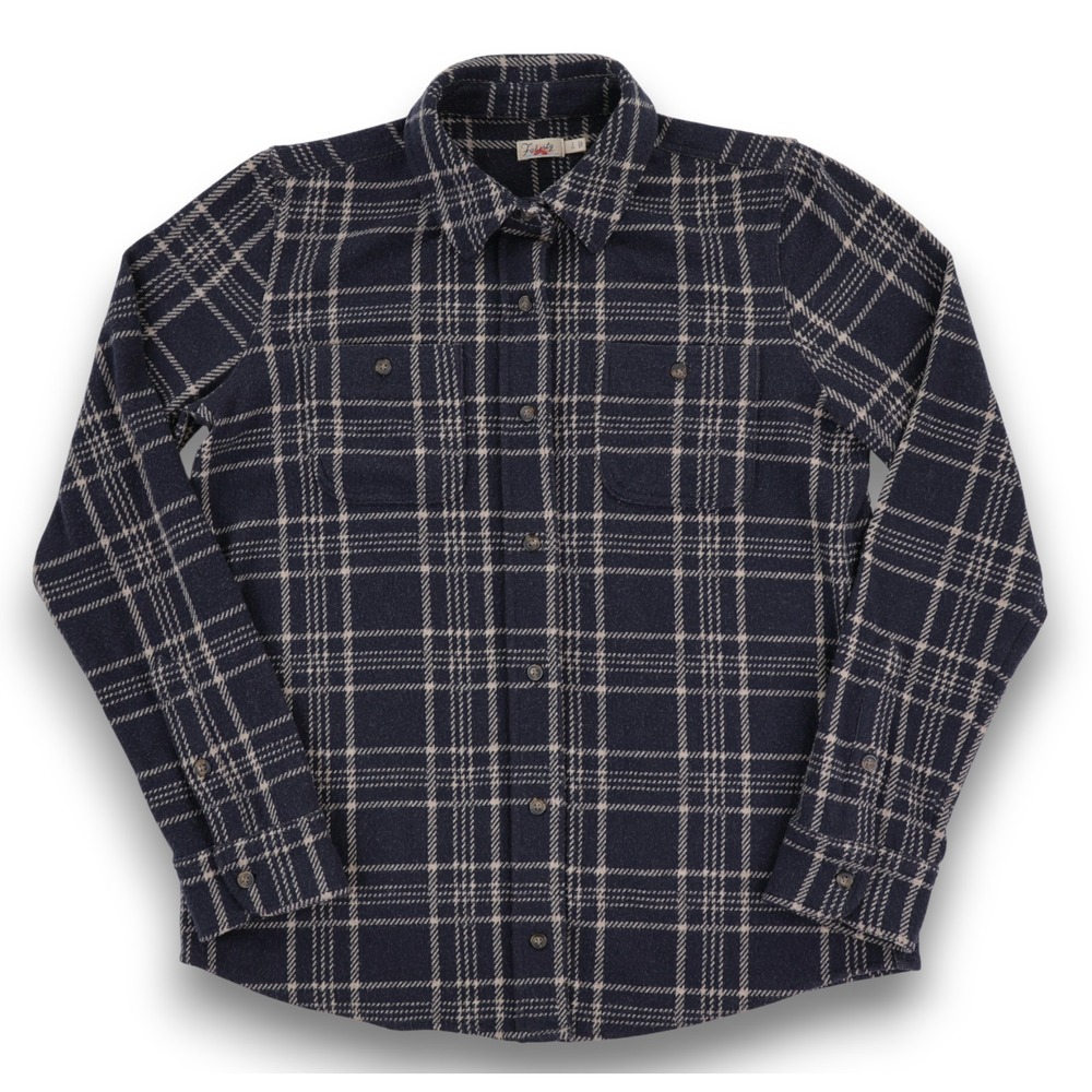 Faherty Legend Sweater Shirt Womens Small Black Gray Plaid Flannel Button Up